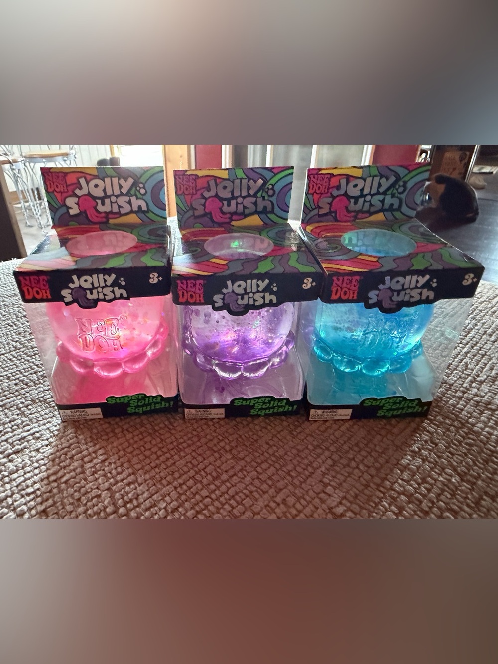 Needoh Jelly Squish Kids Sensory Squishy- Pink, Purple and Blue. Price for set